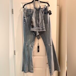 Light Blue Flare Jeans and halter top set